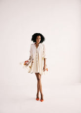 A Model Wearing Multicolor,Cotton Mul Hibiscus Swing Dress curated by Only Ethikal